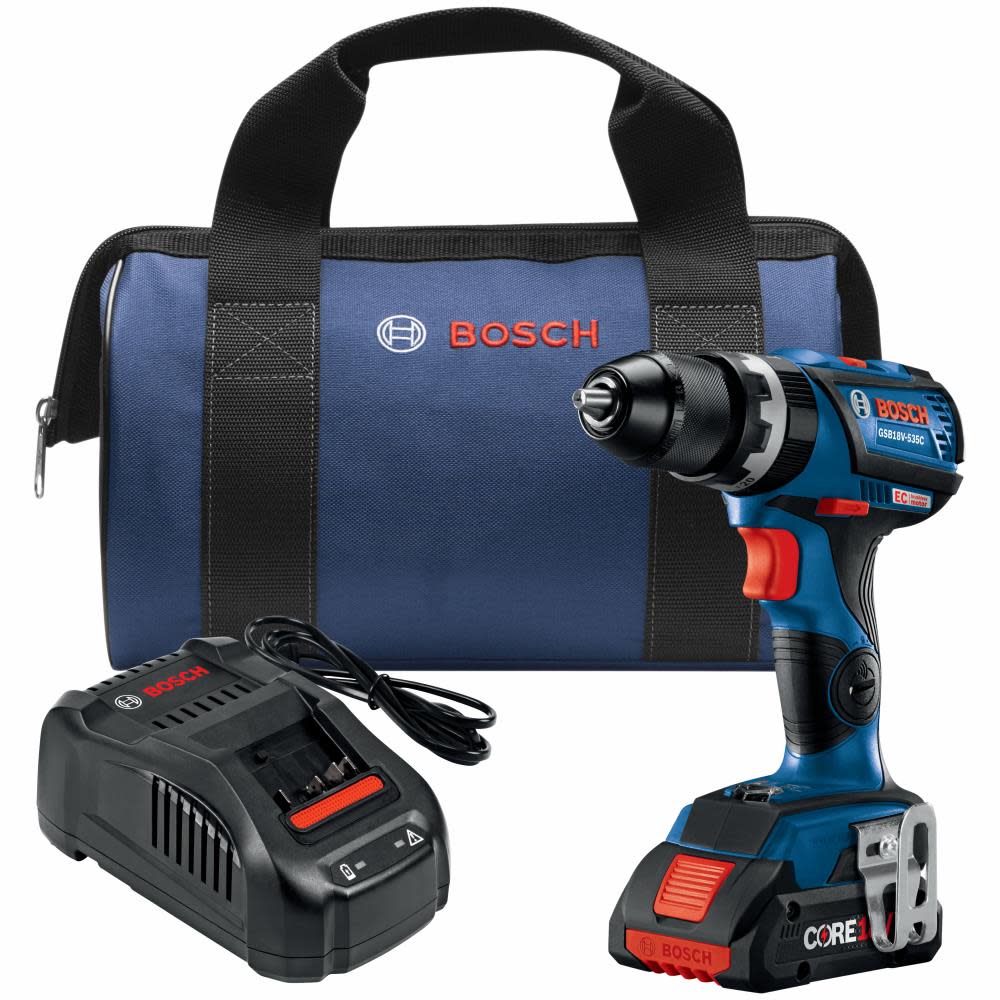 Bosch 18V EC Compact Tough 1/2 in Hammer Drill/Driver with Core 18V 4Ah Compact Battery Factory Reconditioned GSB18V-535CB15-RT from Bosch