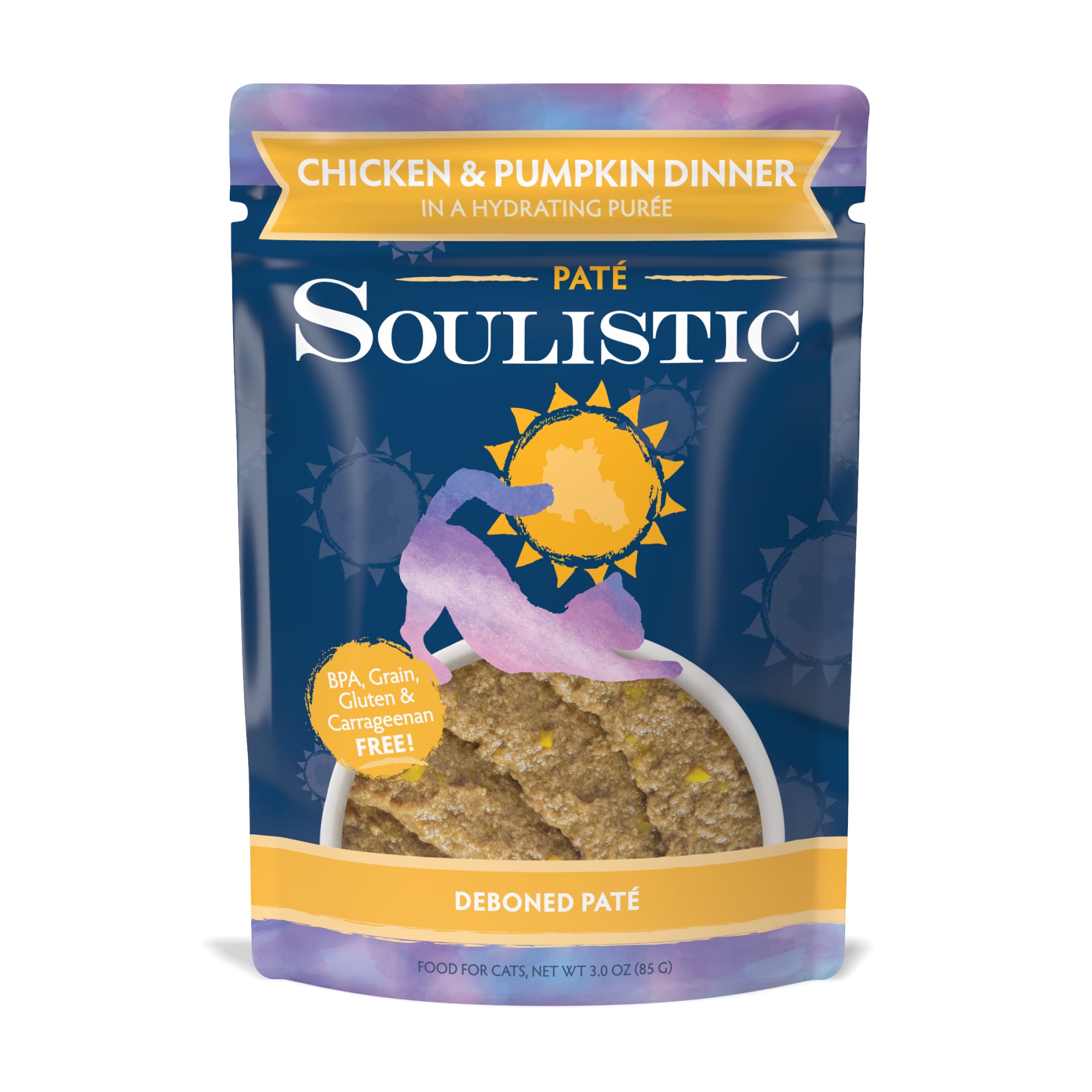 Soulistic Pate Chicken  Pumpkin Dinner in a Hydrating Puree Wet Cat Food， 3 oz.， Case of 8