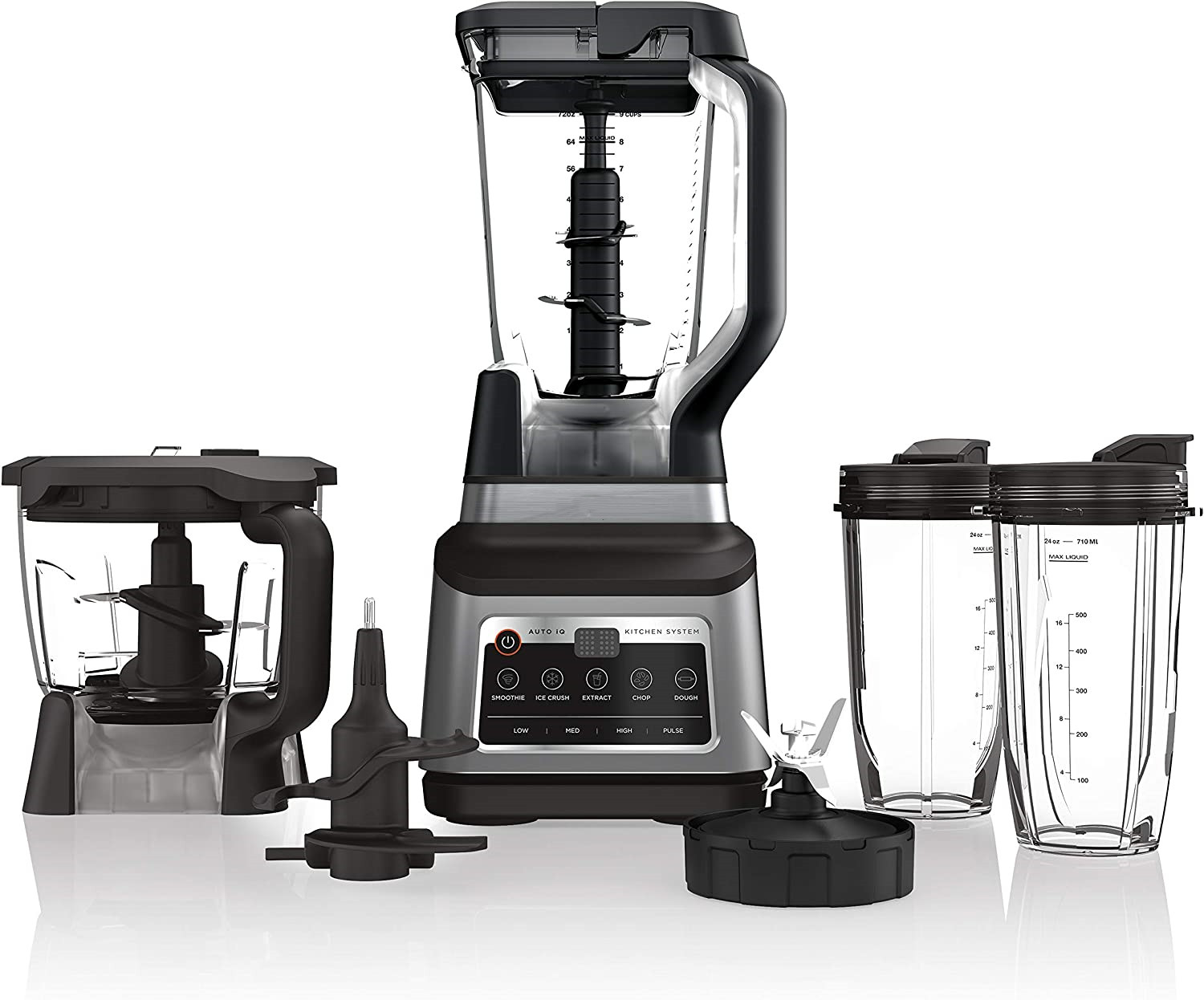 Mega Kitchen System, 72 oz. Pitcher, 8-Cup Food Processor, 16 oz. Single Serve Cup, 1500-Watt, Black