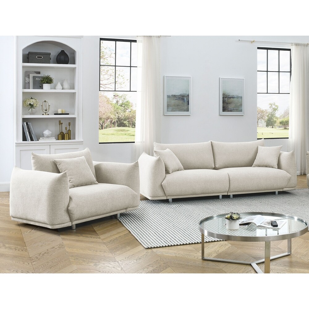 2 Piece Fabric Living Room Combination Sofa Set with 3 Pillows