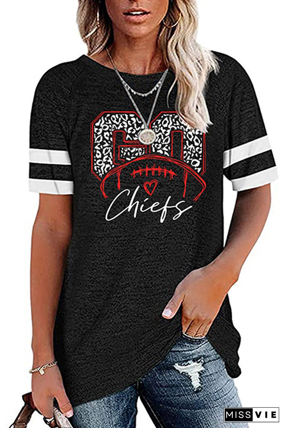 Go Chiefs Foot Ball Graphic Tees for Women Wholesale Short Sleeve T shirts Top