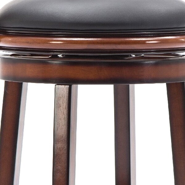 Pal 29 Inch Swivel Bar Stool， Solid Wood， Bonded Leather， Walnut Brown - 19.5 L x 18 W x 43.5 H