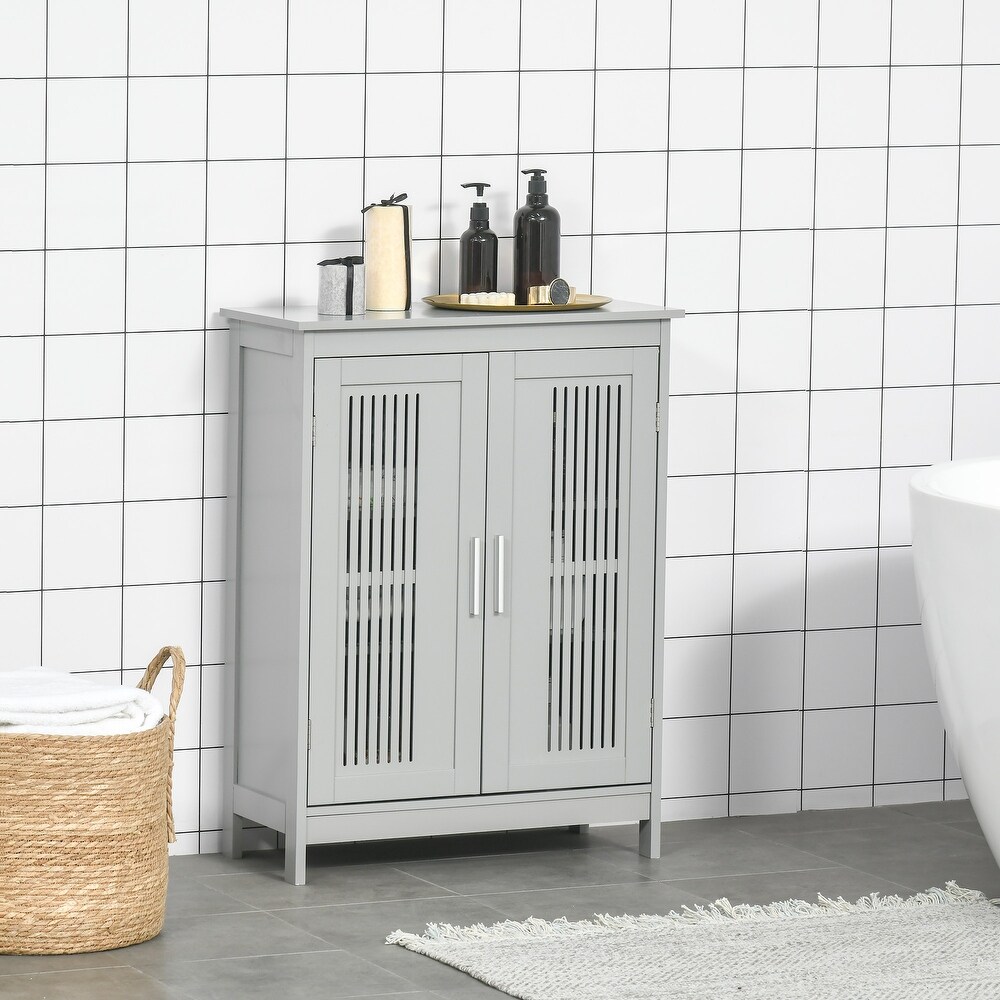 kleankin Modern Bathroom Floor Cabinet  Free Standing Linen Cabinet  Storage Cupboard with 3 Tier Shelves  Grey