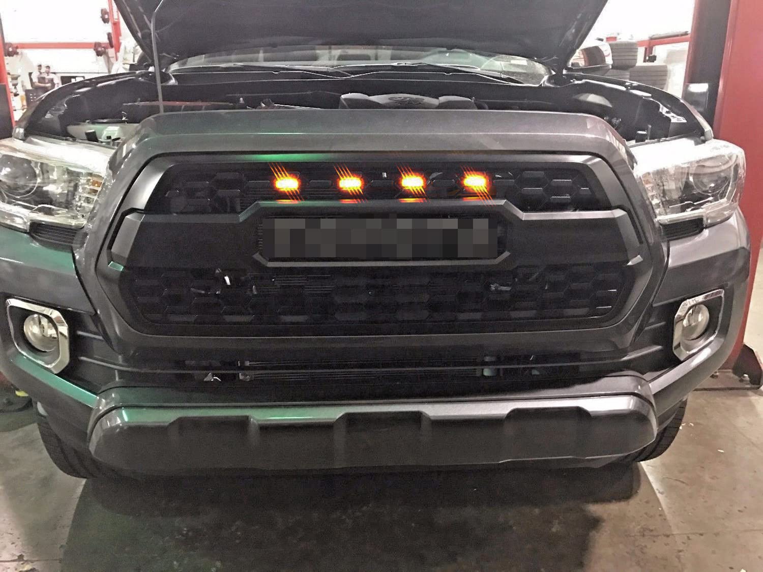 iJDMTOY 4pc Set Smoked Lens Front Grille Lighting Kit Compatible With 2016-up Toyota Tacoma w/ TRD Pro Grill ONLY， Includes (4) 4-SMD 2500K Amber LED Light Assy and Wiring Harness