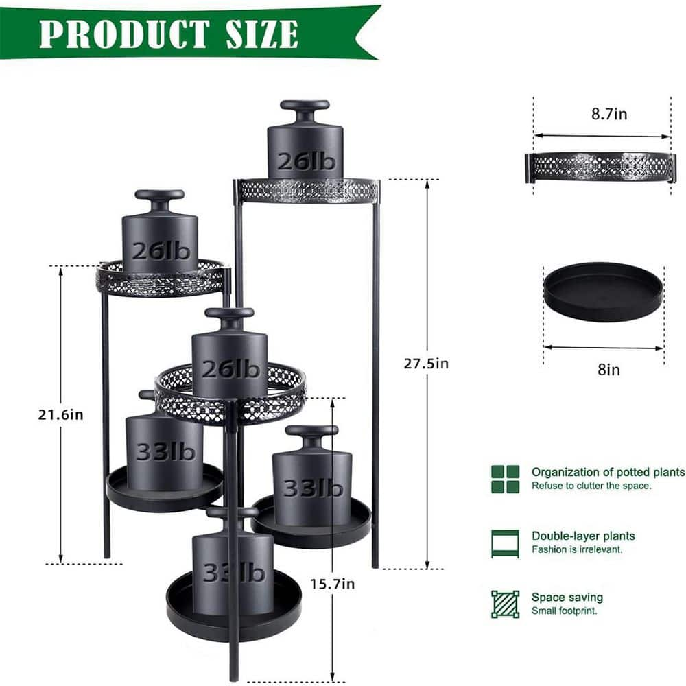 Dyiom 27.5 in. Black Metal Plant Stand Shelf for Indoor Outdoor Plants Multiple 6 Tier Tall Tiered Flower Pot Holder Stands B09ZDX8B9V