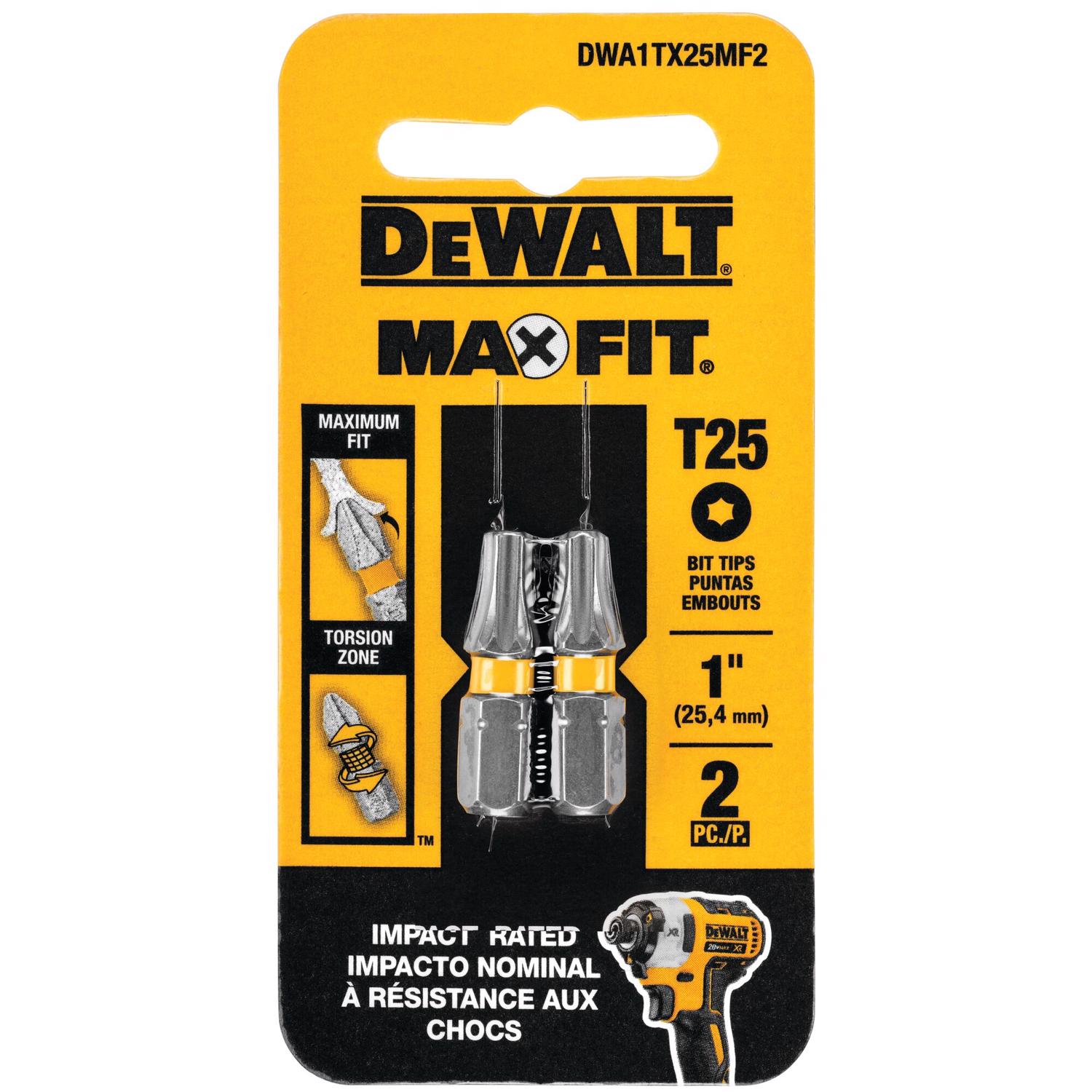 DW Max Fit Torx T25 X 1 in. L Screwdriver Bit Set Steel 2 pk