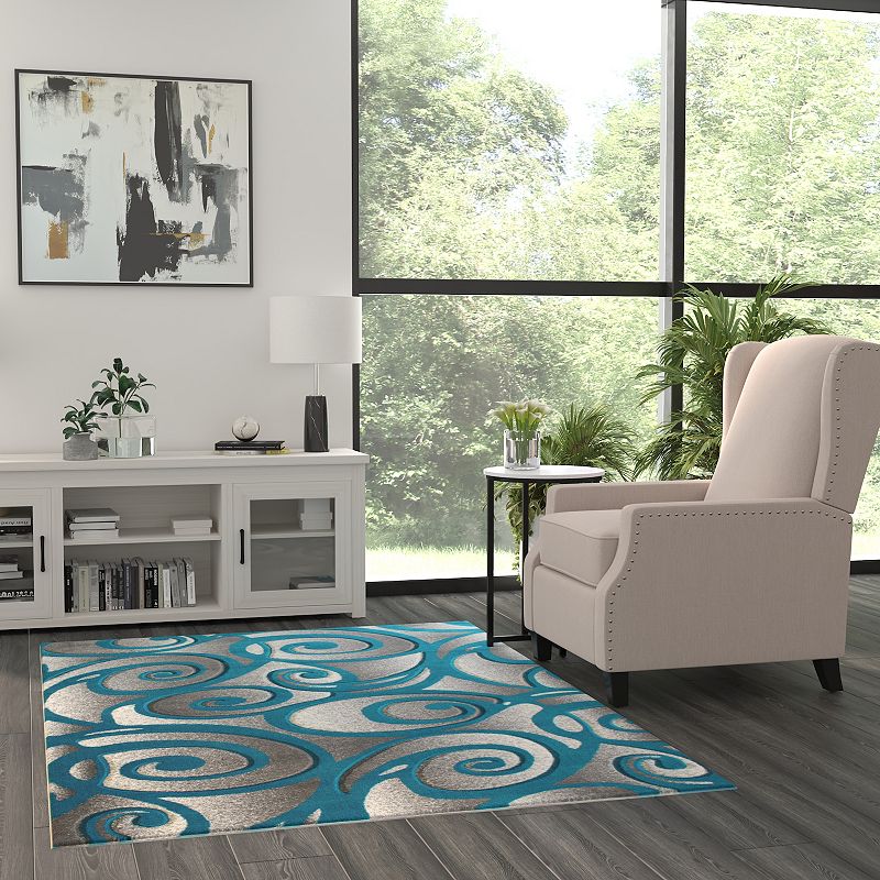 Masada Rugs Masada Rugs DaVincii Collection 5'x7' Turquoise， White and Gray Modern Woven Area Rug， Hand Carved Sculpting -Design D241