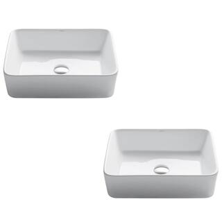 KRAUS Elavo Modern Rectangular Vessel White Porcelain Ceramic Bathroom Sink 19 inch (2-Pack) KCV-121-2PK