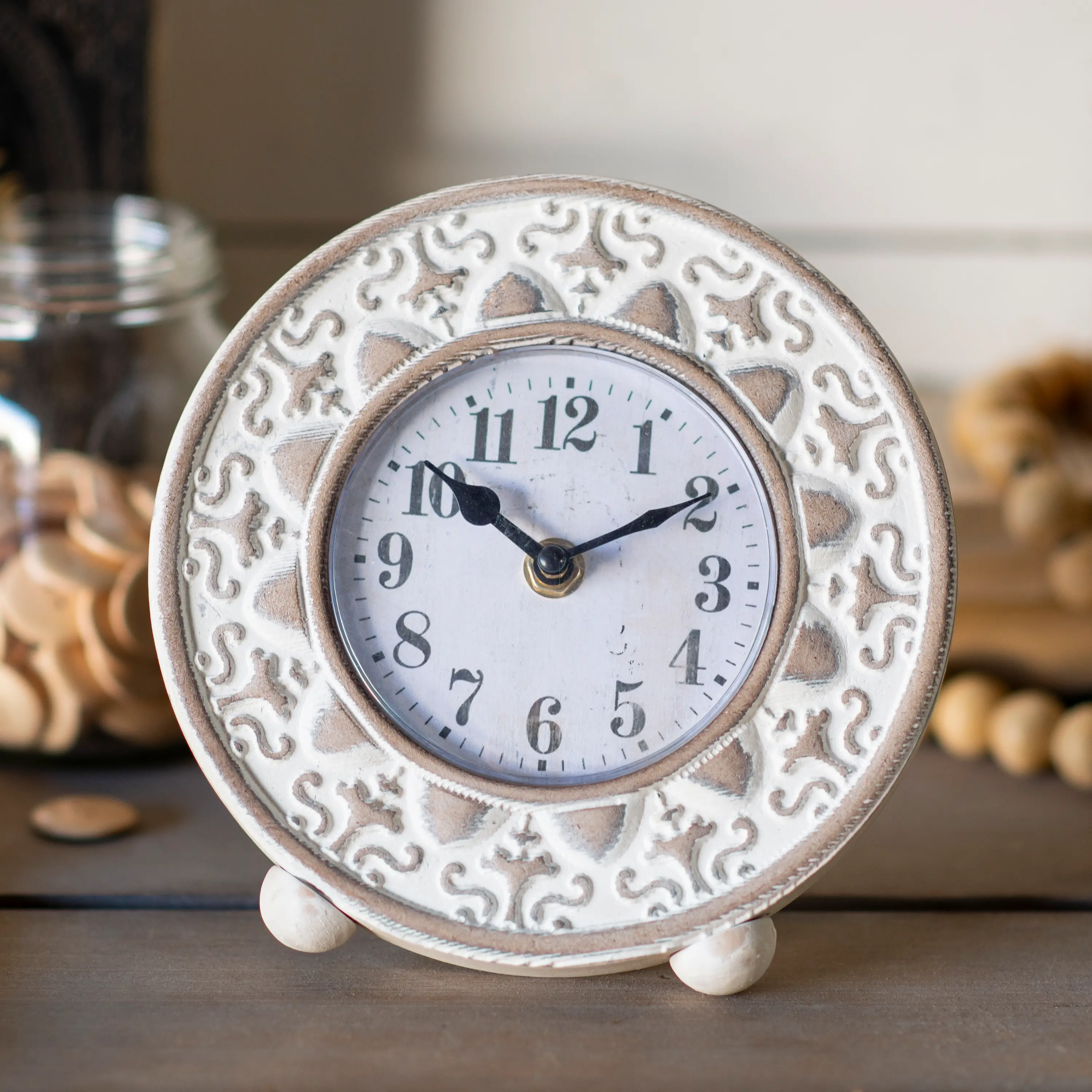 White Wash Wooden Tabletop Clock