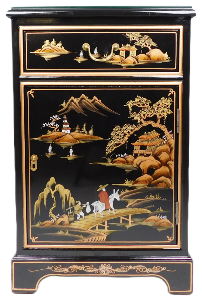 Black Lacquer Oriental End Table With Landscape Painting   Asian   Side Tables And End Tables   by Oriental Furnishings  Houzz