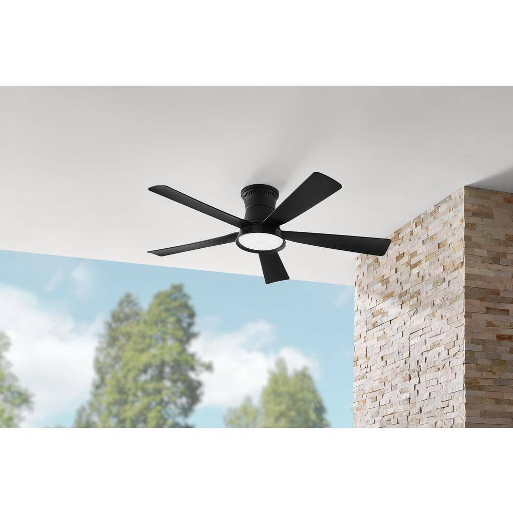 Hampton Bay Hawkspur 52 in. Integrated LED CCT IndoorOutdoor Matte Black Ceiling Fan with Light and Remote Control AK424-MBK