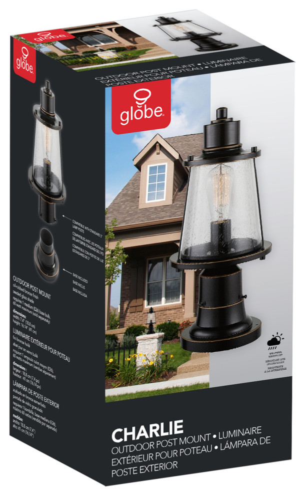 Charlie 1 Light Oil Rubbed Bronze Outdoor Lamp Post Light  Seeded Glass Shade   Post Lights   by Buildcom  Houzz