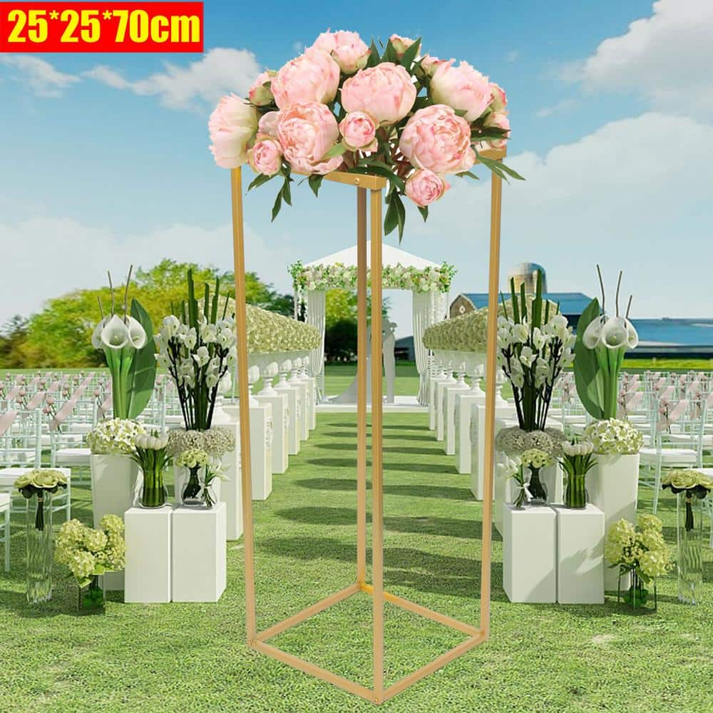 YIYIBYUS 27.6 in. H x 9.8 in. W Metal Gold Outdoor Plant Stand Flower Display Rack OT-ZJGJ-4320