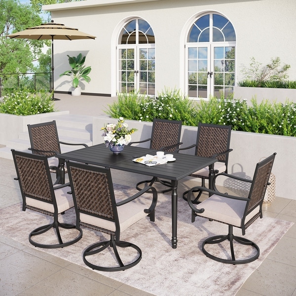 MAISON ARTS 7piece Patio Dining Set With 1 Metal Table and 6 Rattan Chairs