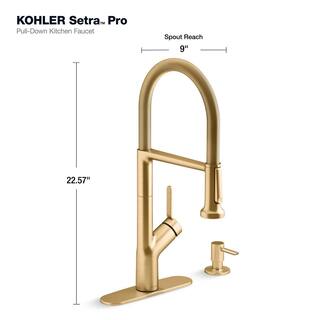 KOHLER Setra Single-Handle Semi-Professional Kitchen Sink Faucet with Soap Dispenser in Vibrant Brushed Moderne Brass K-R29343-SD-2MB