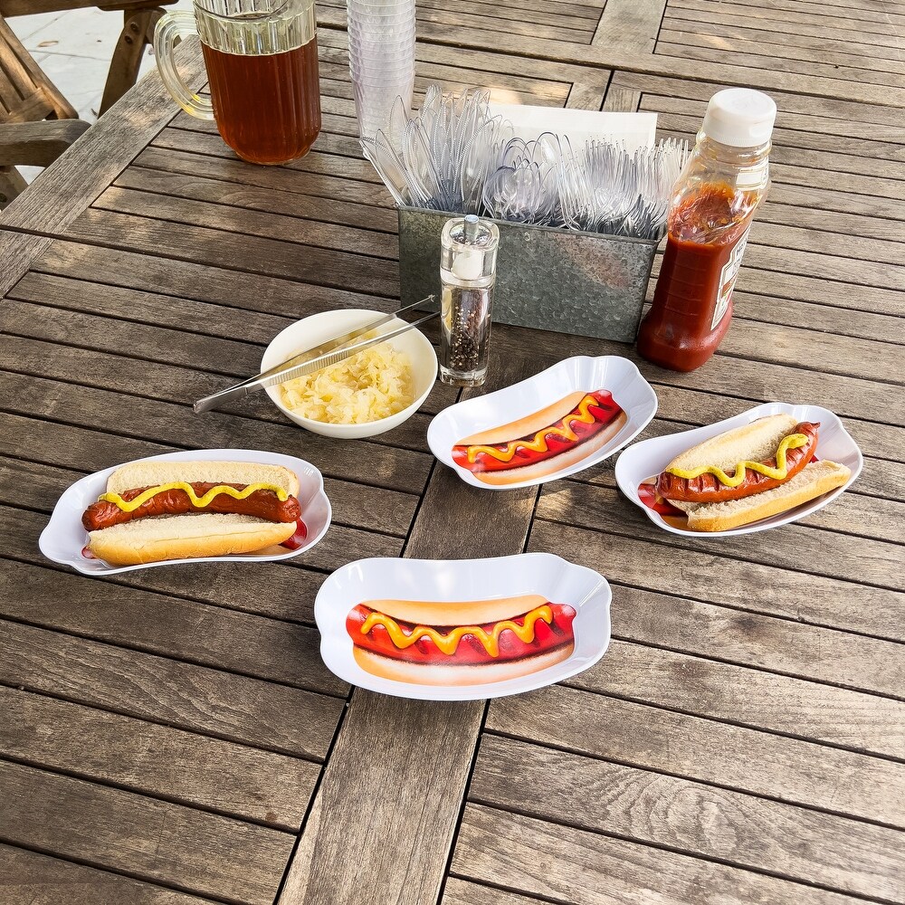 Mind Reader Hot Dog Serving Plates for Parties and BBQs  4 Piece Set  Melamine  8.5\