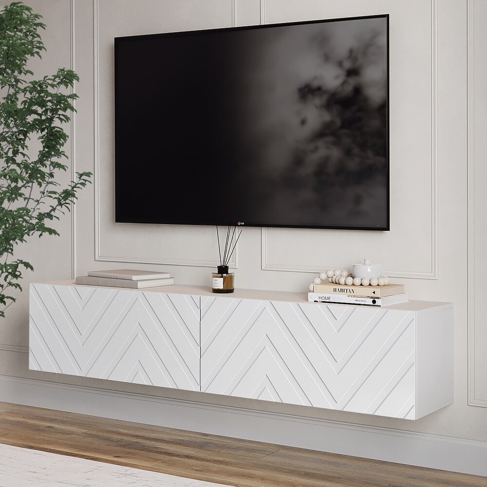 Living Skog Alessio White 59 in. Floating TV Stand Fits TV's up to 65 in. with Wall Mount Feature