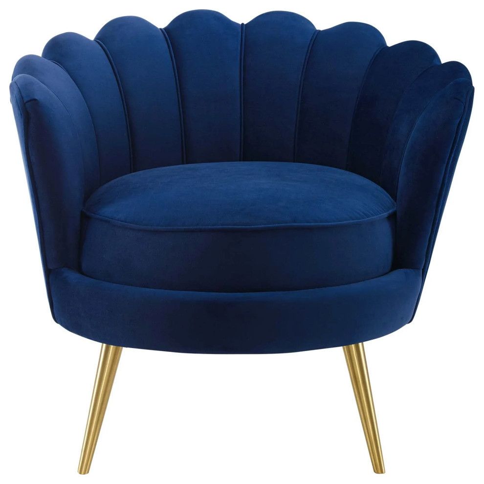 Joan Navy Scalloped Edge Performance Velvet Accent Armchair   Midcentury   Armchairs And Accent Chairs   by Peachtree Fine Furniture  Houzz