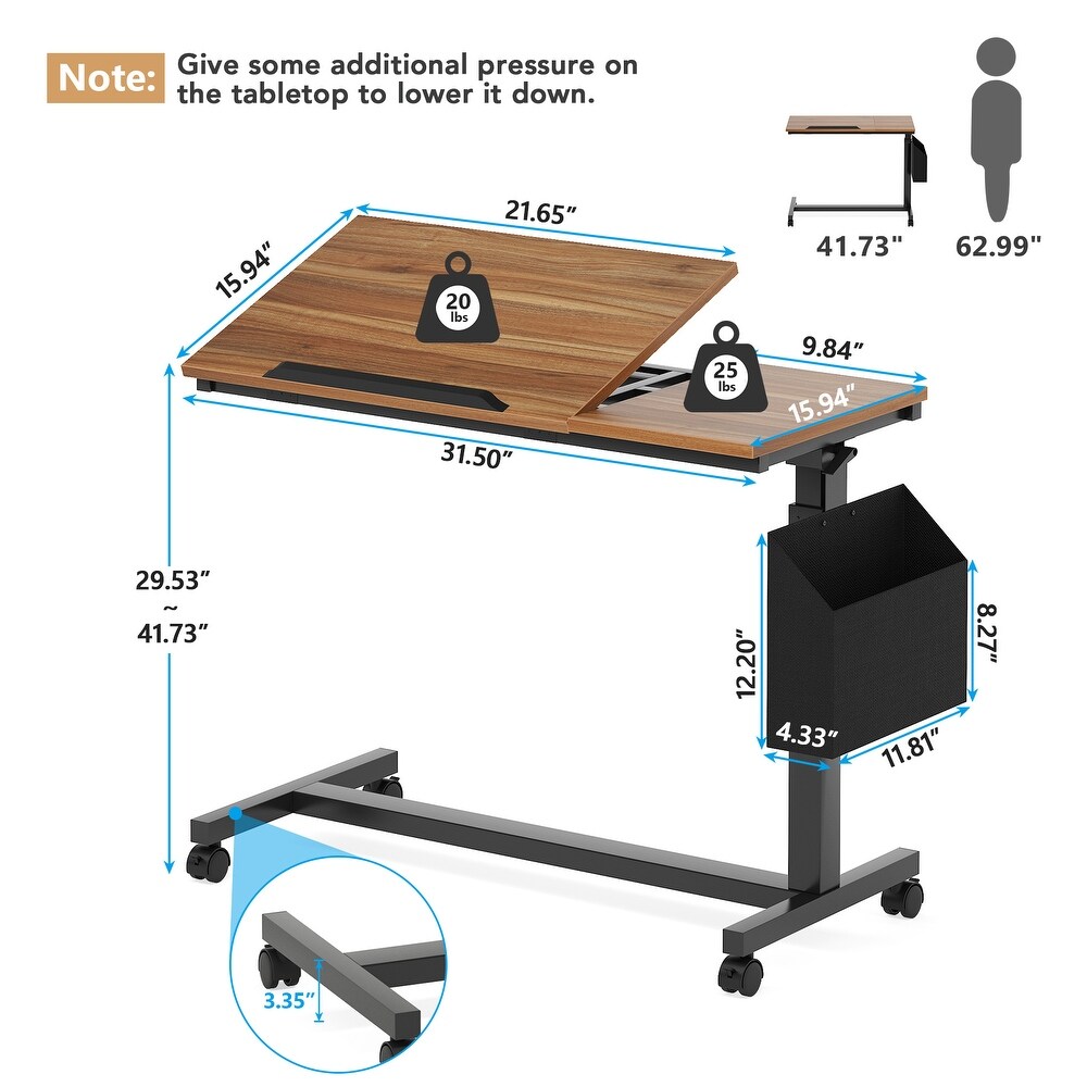 Adjustable C Shaped End Table with Tiltable Drawing Board