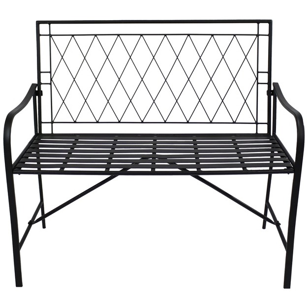 Sunnydaze Outdoor 2 person Iron Argyle Diamond Patio Bench Black