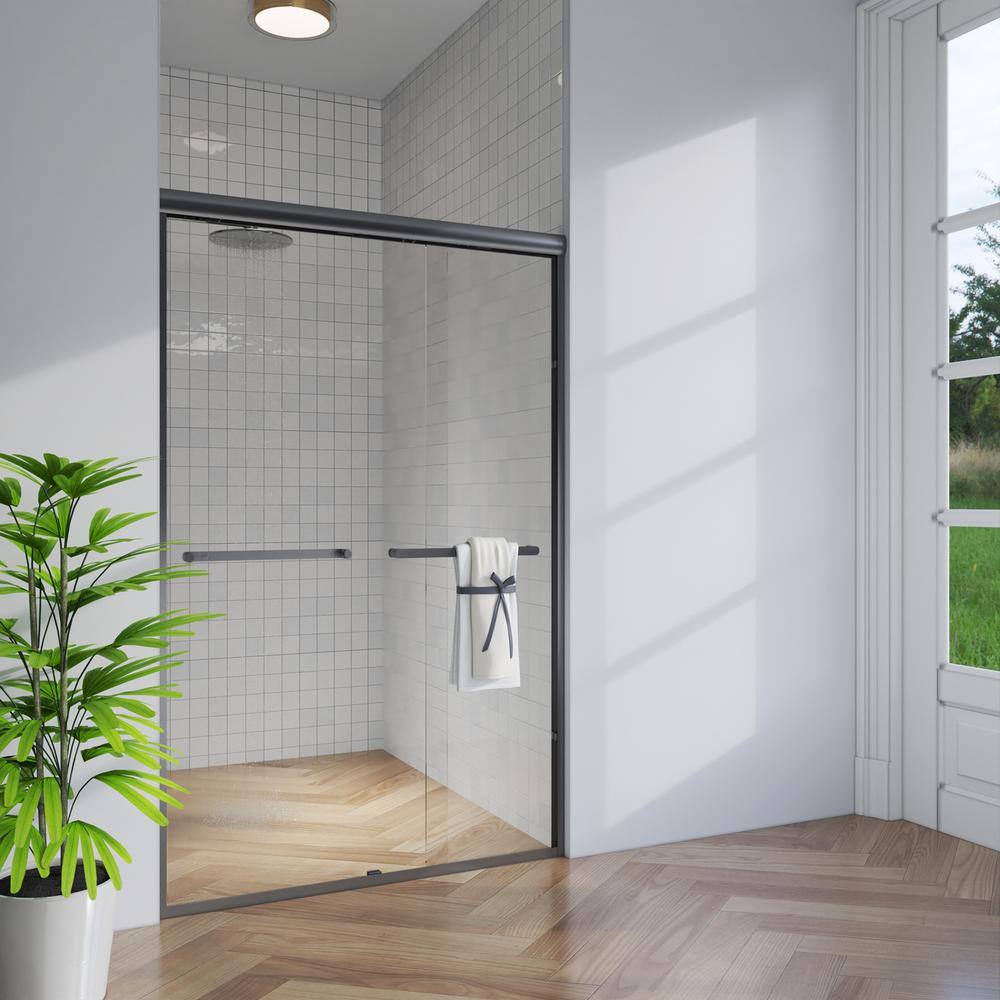 TOOLKISS 46 in. - 48 in. W x 72 in. H Sliding Framed Shower Door in Matte Black with Clear Glass TK19118-4872MB