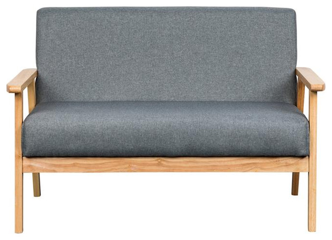 Maklaine 17 quotContemporary Fabric/Solid Wood Loveseat in Gray   Midcentury   Loveseats   by Homesquare  Houzz