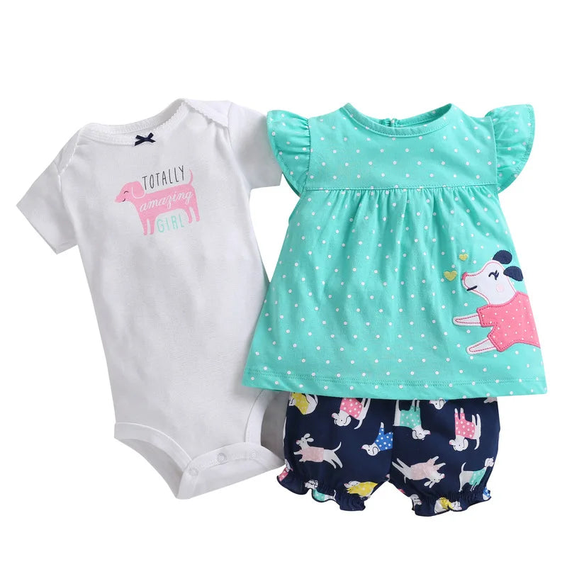 3 Pieces Newborn Infant Baby girl clothes 2023 Summer Cute Cartoon Bodysuit+Tops+Shorts Soft Cotton Bebies Kids Outfits