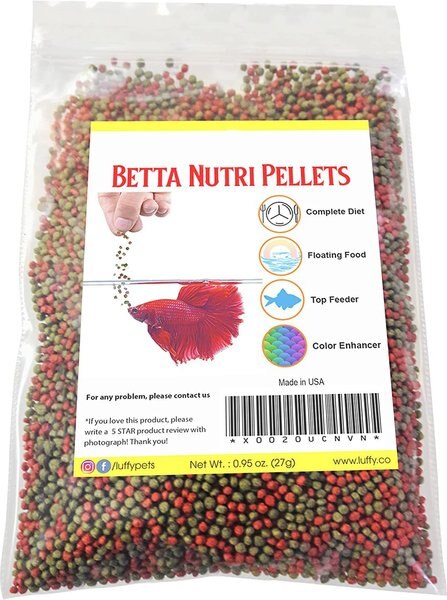 SunGrow High Protein Betta and Goldfish Floating Food Pellets Food， 0.95-oz bag