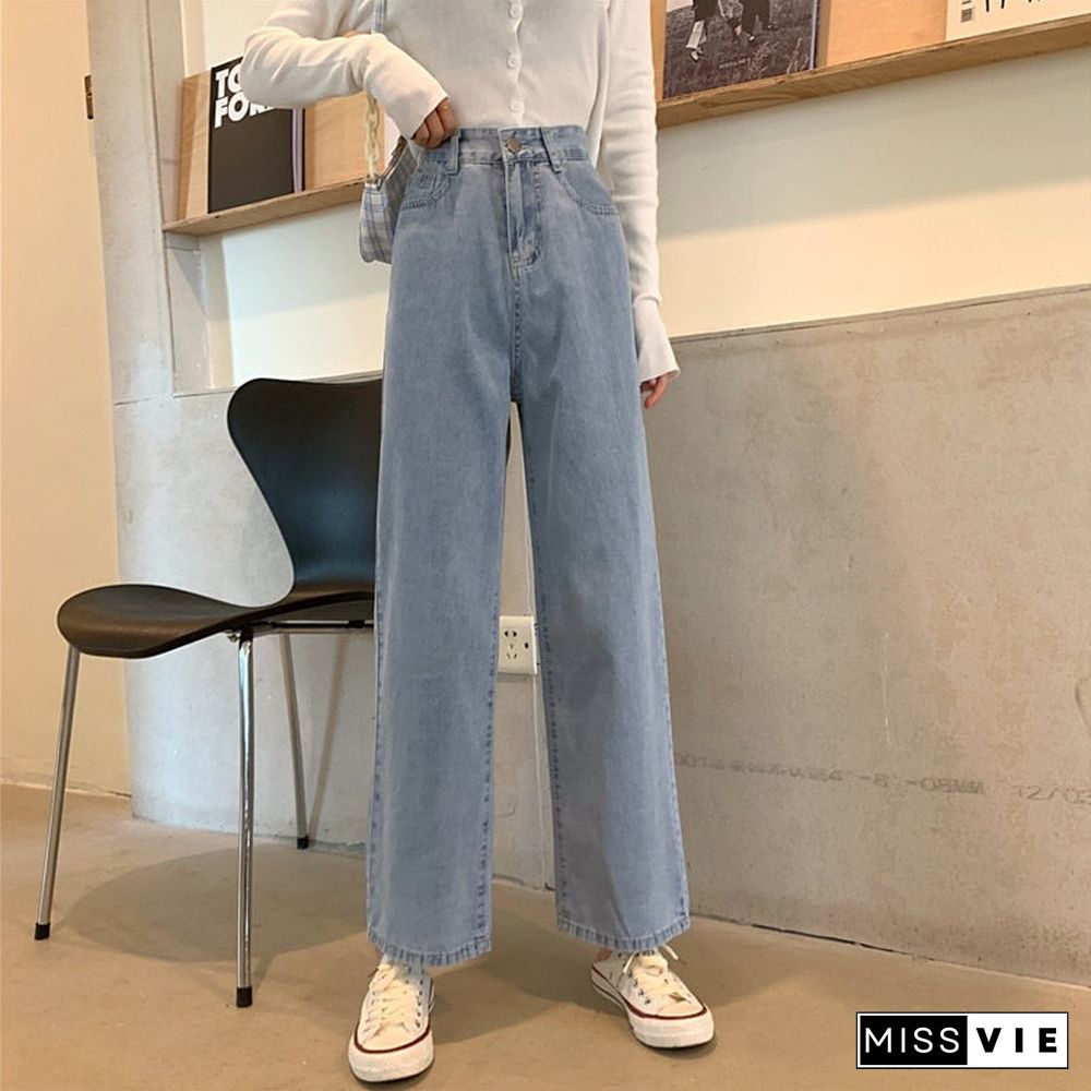 Woman Jeans High Waist Clothes Wide Leg Denim Clothing Blue Streetwear Vintage Quality Fashion Harajuku Straight Pants