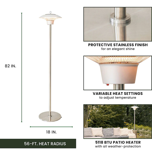 Hanover HAN1023HA-SLV 5118-BTU 120-Volt Silver Stainless Steel Electric Patio Heater