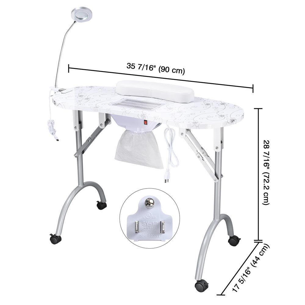 Yescom Foldable Nail Table with Vent & Lamp Manicure Nail Art