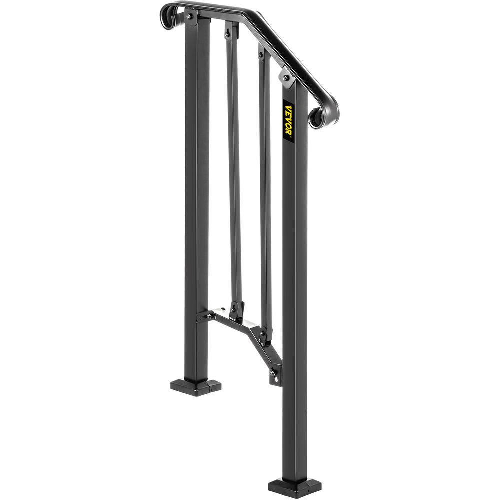 VEVOR 1 ft. Handrails for Outdoor Steps Fit 1 or 2 Steps Outdoor Stair Railing Wrought Iron Handrail with baluster Black LTFS1H2BHSTL00001V0