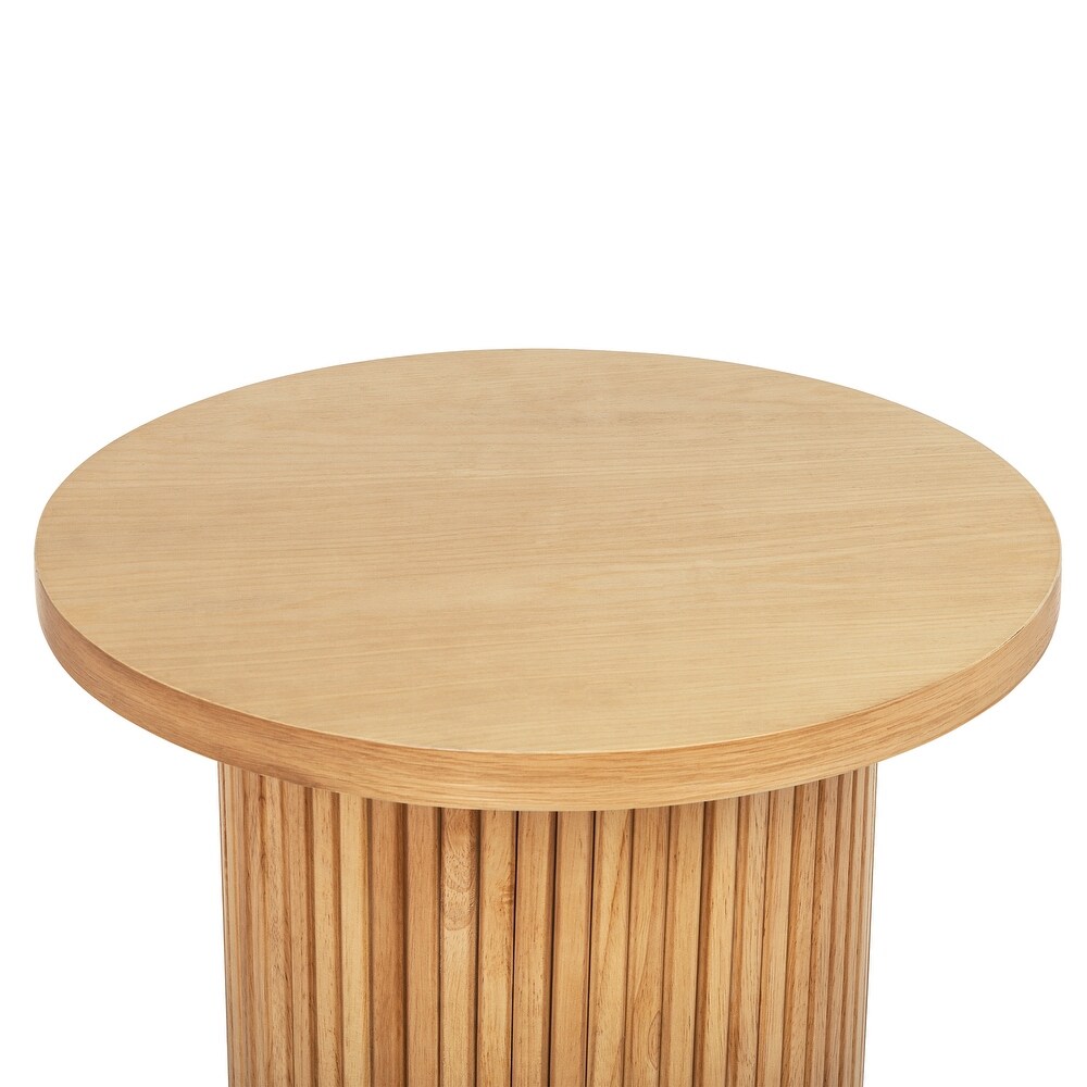 Round Wood End Table line grain Solid Circle Pedestal Side Table