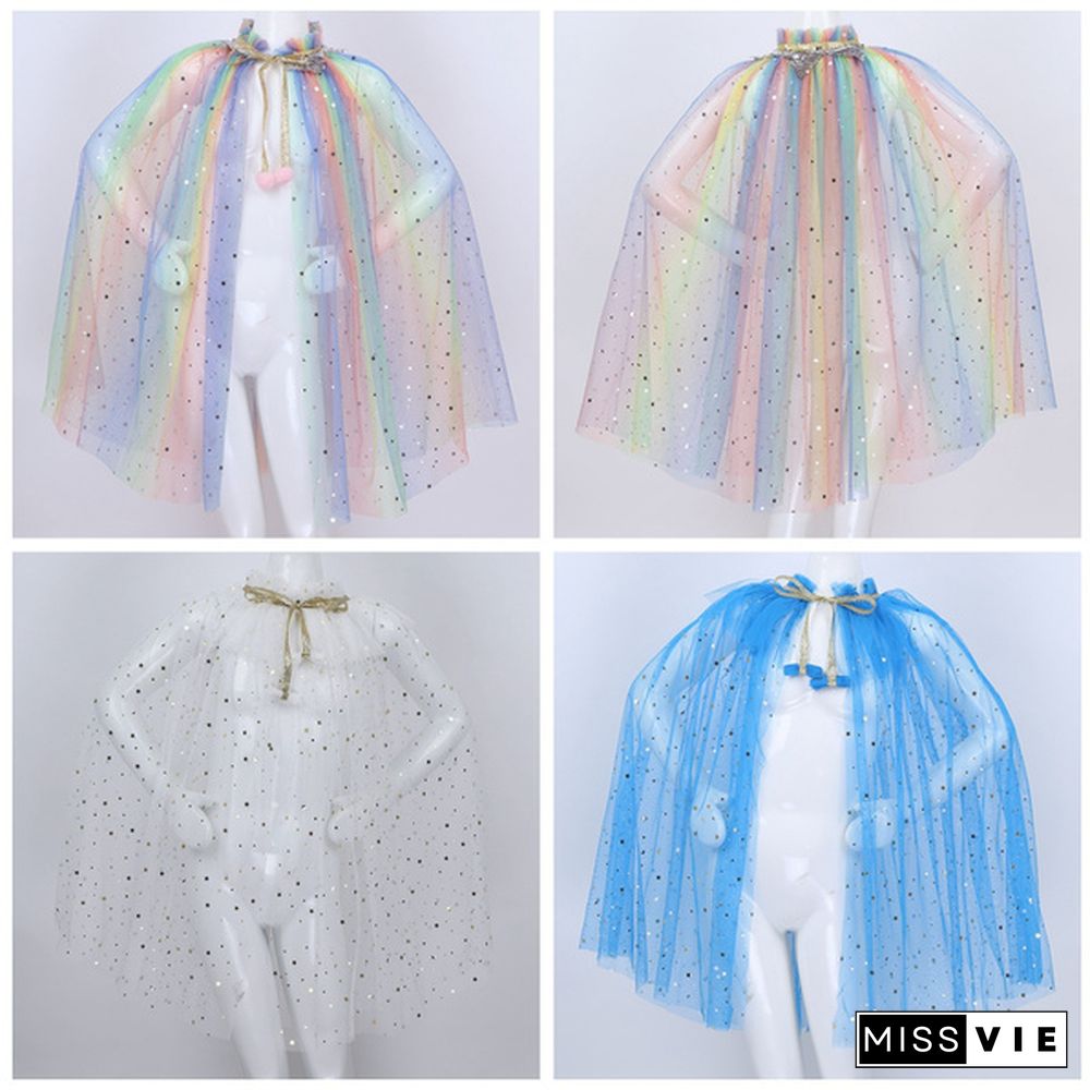 Kids Girls Sparkly Sequin Princess Capes Cloak Deluxe Princess Christmas Birthday Theme Party Dress Long Shawls