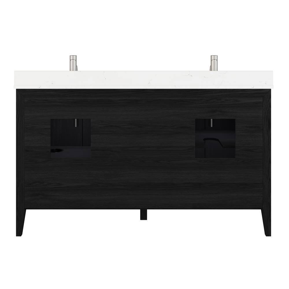 ART BATHE Vienna 60 in. W x 22 in. D Bath Vanity in Espresso Diamond Quartz Top with White Sink Power Bar and Drawer Organizer VA60ES