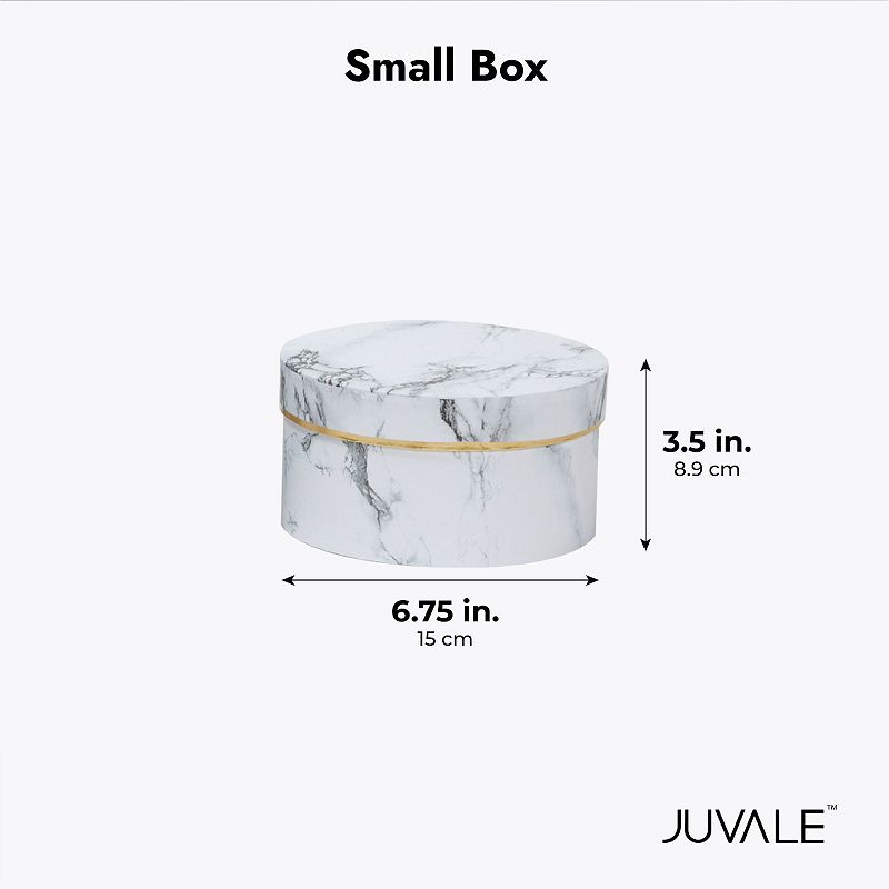 Set of 3 Small Round Gift Boxes with Lids， White Marble Print Cardboard Boxes (3 Sizes)