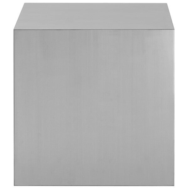 Modern Cube Stainless Steel Side Table， Silver