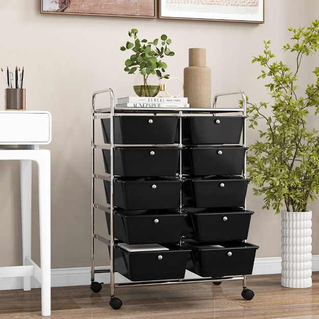 Tangkula 10 drawer Rolling Storage Cart Tools Scrapbook Paper Organizer On Wheels Black