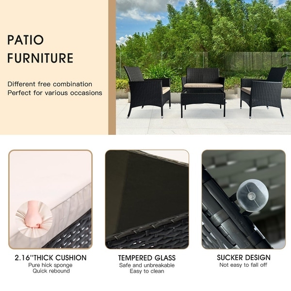 4 Piece Outdoor Patio Conversation Furniture