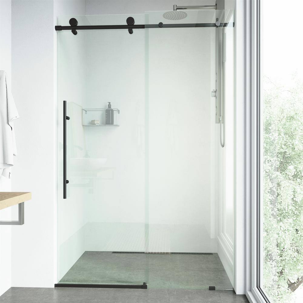 VIGO Elan E-Class 56 to 60 in. W x 76 in. H Frameless Sliding Shower Door in Matte Black with 38 in. (10 mm) Clear Glass VG6021MBCL6076