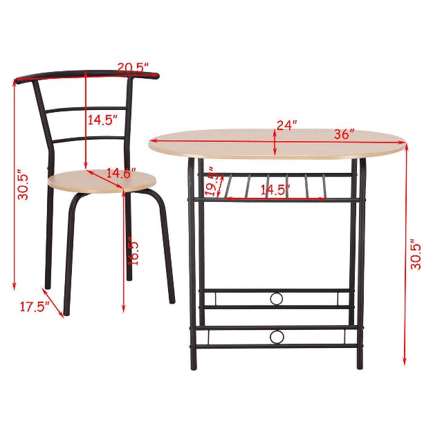 Costway 3 Pcs Dining Set Table And 2 Chairs Home Kitchen Breakfast Bistro Pub Furniture