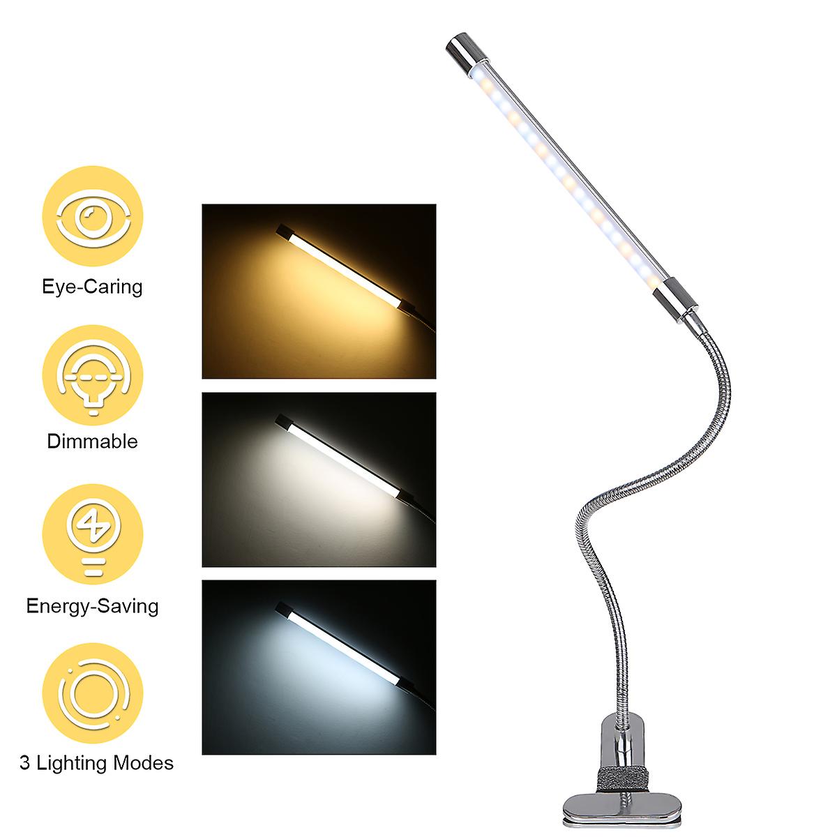 Dc5v 20 Leds Clamp Clip-on Desk Light Usb Powered Table Lamp 3 Color Temperatures 10 Levels Adjustable Brightness Dimmable Flexible Bendable Foldable