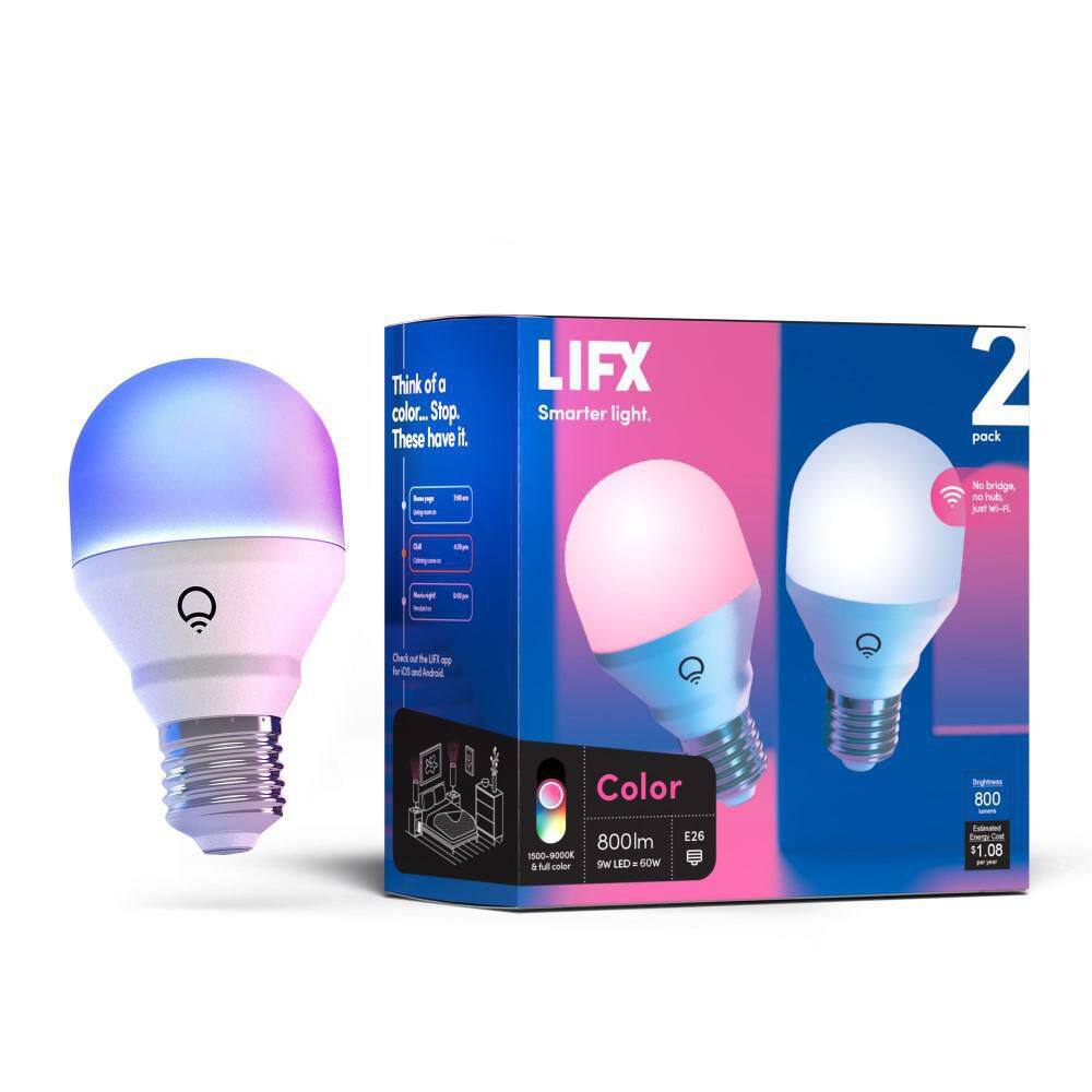 LIFX 60-Watt Equivalent A19 Multi-Color Smart WiFi LED Light Bulb Works with AlexaHey GoogleHomeKit Tunable White 2 Pack HB2L3A19LC08E26US