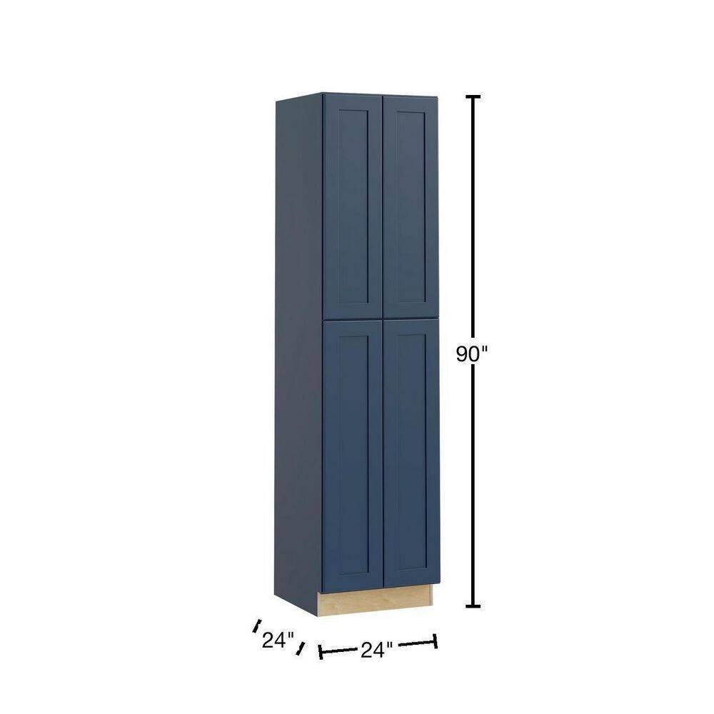 Home Decorators Collection Newport Blue Painted Plywood Shaker Stock Assembled Utility Pantry Kitchen Cabinet 4-ROT 24 in. x 90 in. x 24 in. U242490-4T-NMB