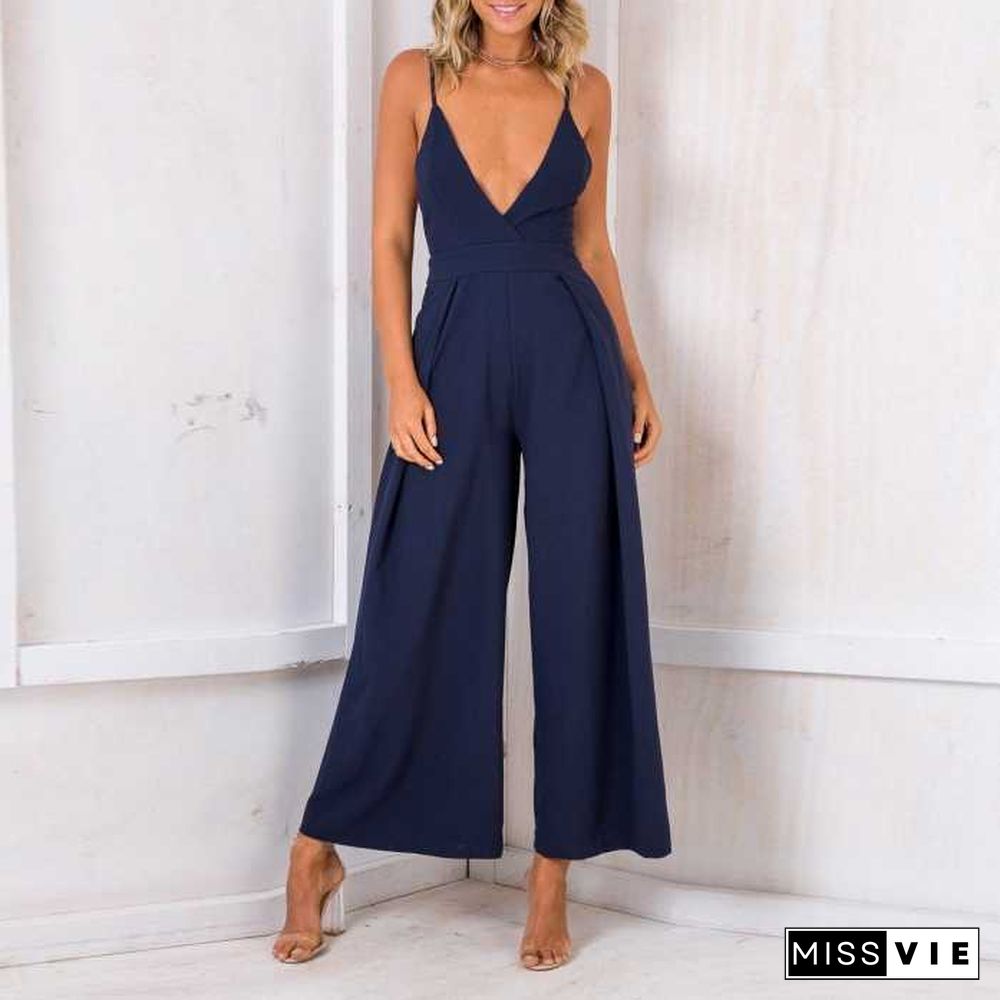 Formal Sleeveless Wrap Front Wide Leg Palazzo Jumpsuit