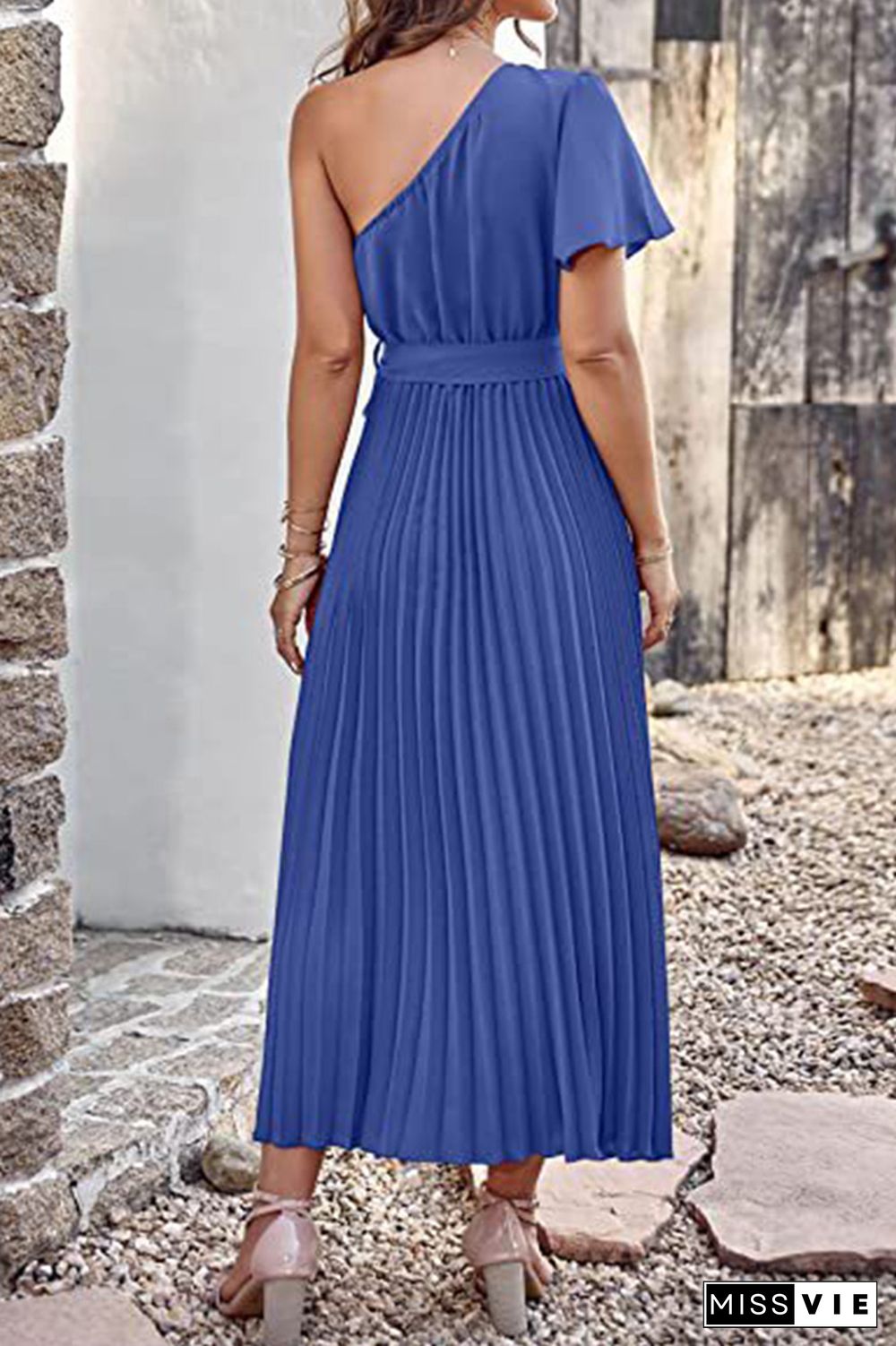 One SHoulder Short Sleeve Smock Maxi Dress