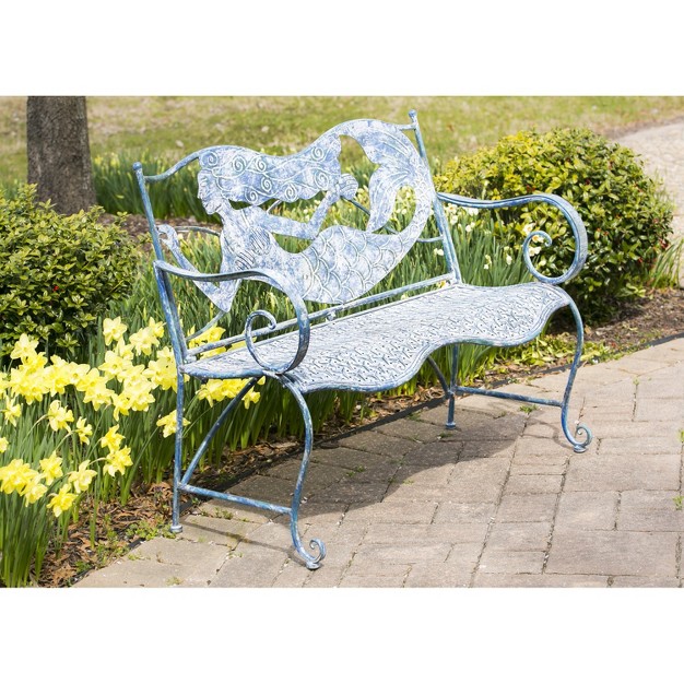 Evergreen Beautiful Springtime Colorful Mermaid Shaped Metal Garden Bench 43x20x36 In