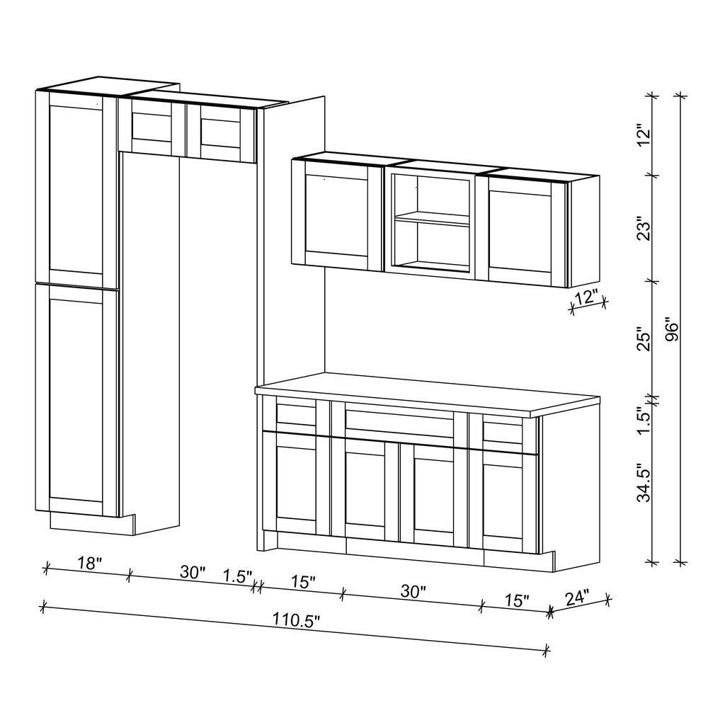 MILL'S PRIDE 110.5 in. W x 24 in. D x 90 in. Vesuvius Gray Shaker Stock Ready to Assemble Base Kitchen Cabinet Laundry Room LDRY-1T110-RVG