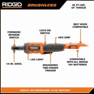 RIDGID 18V Brushless Cordless 2-Tool Combo Kit with 38 in. Ratchet 14 in. Ratchet and Bag (Tools Only) R96011SBN