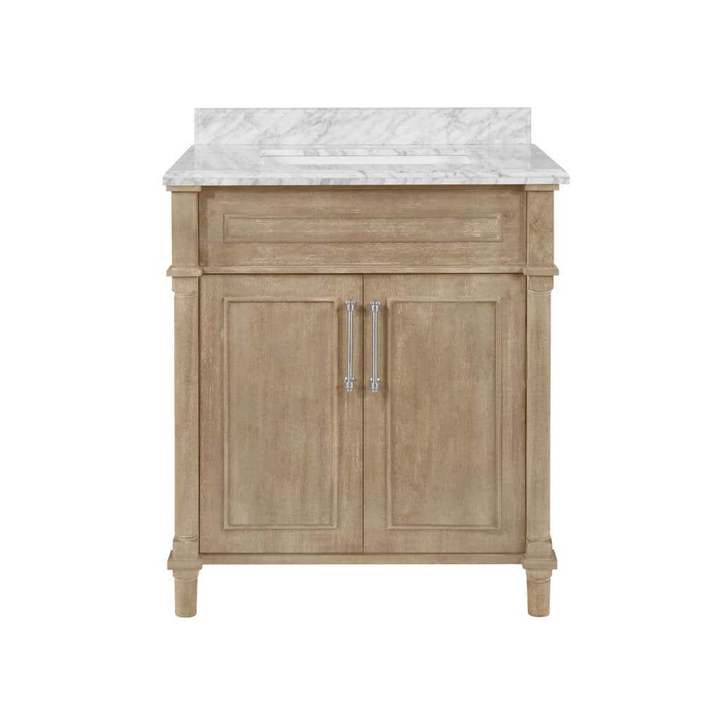 Home Decorators Collection Aberdeen 30 in x 22 in D x 345 in H Bath Vanity in Antique Oak with White Carrara Marble Top